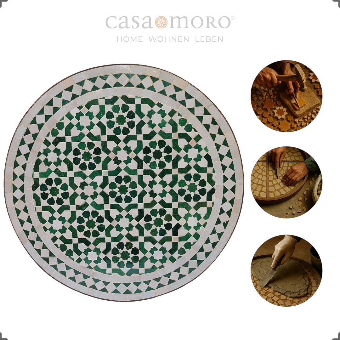 Mosaiktisch aus Zellige und Schmiedeeisen bitte frostgeschützt lagern