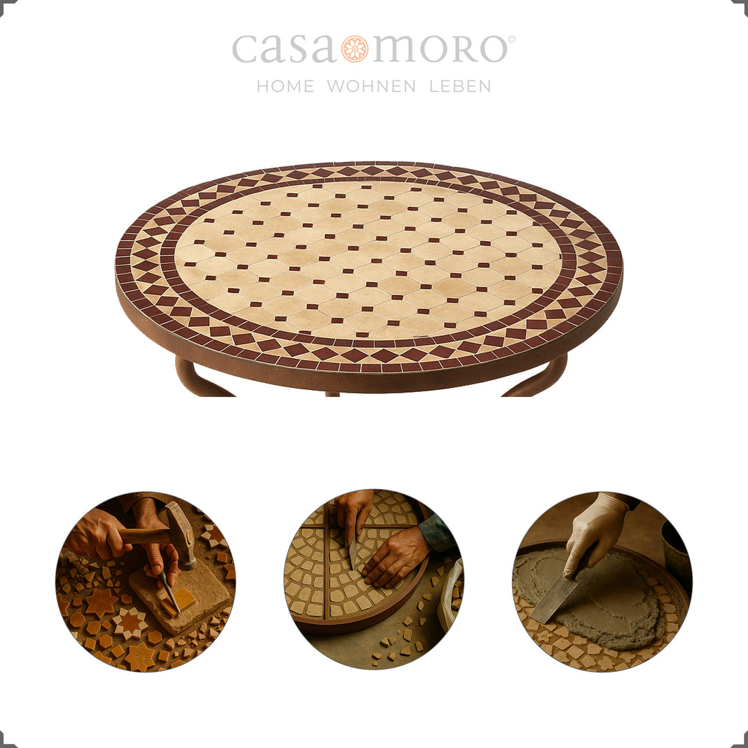 Zellige-Mosaiktisch mit 32 kg schwerer Platte – stabil, dekorativ und wettergeschützt