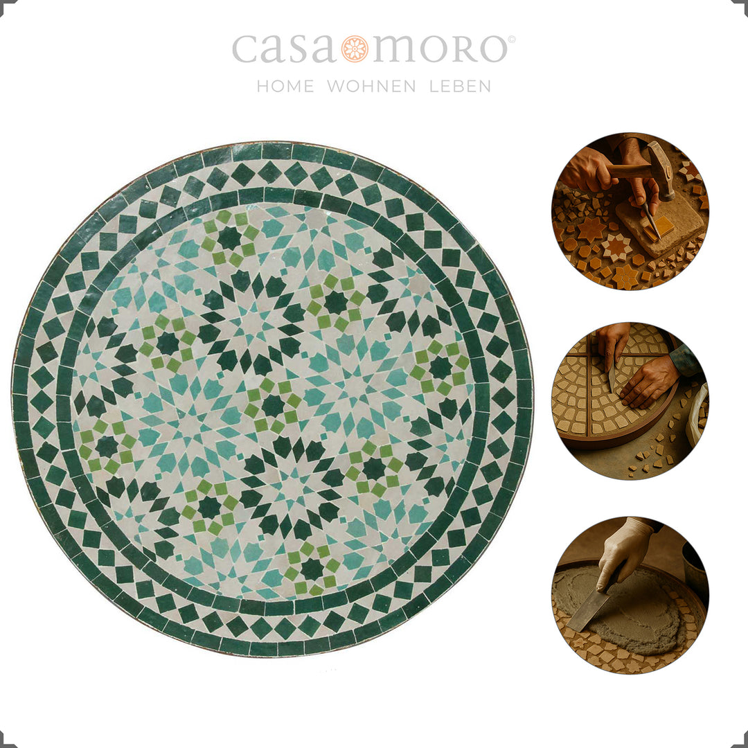 Balkontisch mit Schmiedeeisengestell, klarlackversiegelt – mediterraner Bistrotisch