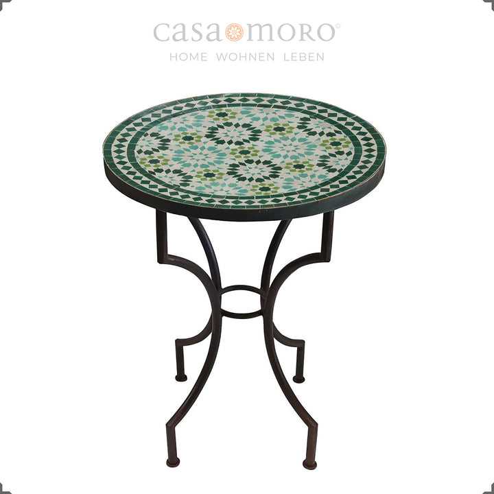 Mosaiktisch rund in Mint- und Smaragdgrün – ideal für Küche, Balkon oder Esszimmer