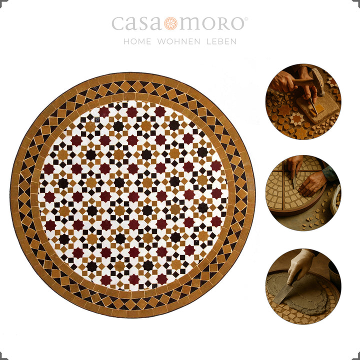 Stabiler Balkon-Tisch mit Mosaikplatte auf geschwungenem Schmiedeeisen-Gestell