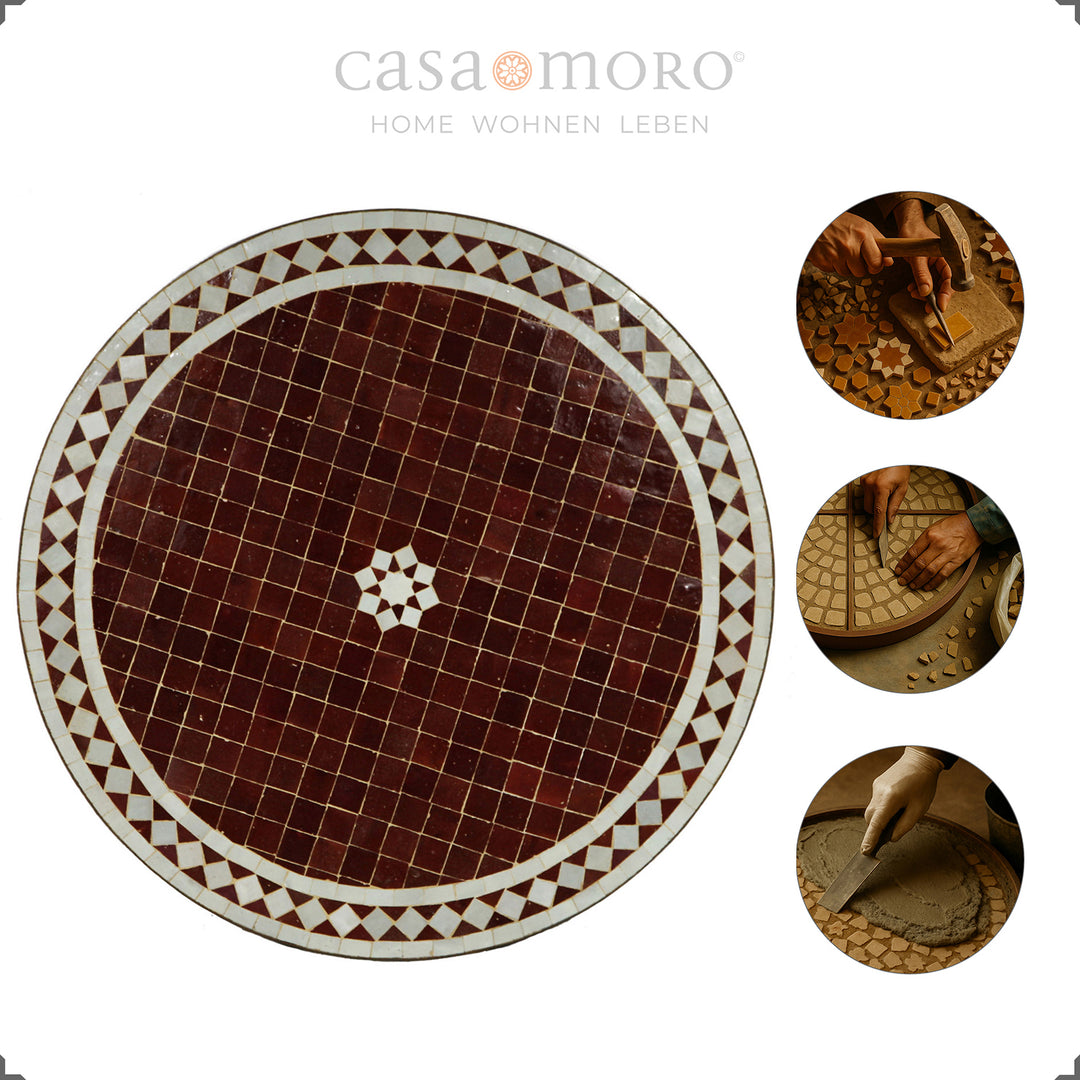 Runder Mosaiktisch Ø 60 cm im Garten mit Stühlen, marokkanisches Flair für Outdoor