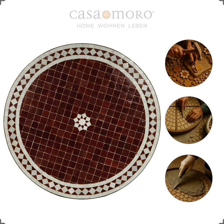 Runder Mosaiktisch Ø 60 cm im Garten mit Stühlen, marokkanisches Flair für Outdoor