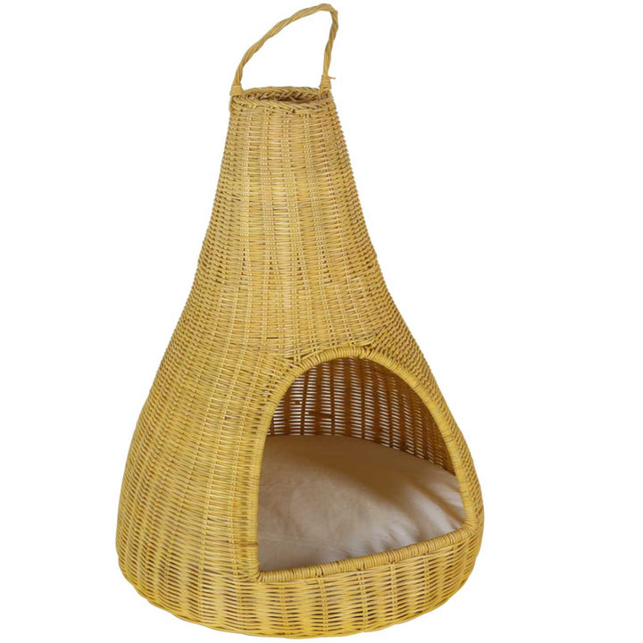 Rattan Katzenhaus TIPI mit Kissen 40x62 cm