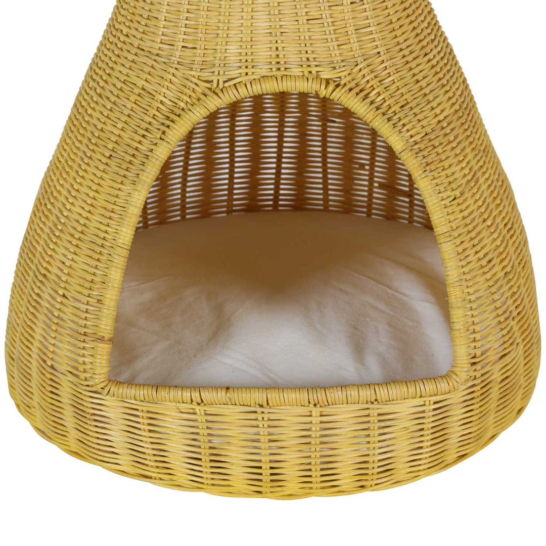Rattan Katzenhaus TIPI mit Kissen 40x62 cm