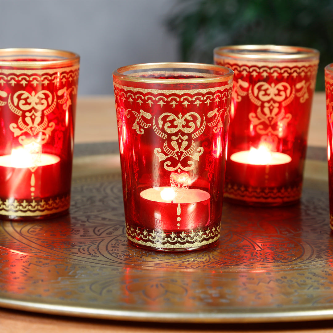 Teelichtglas Rot Gold 6er Set