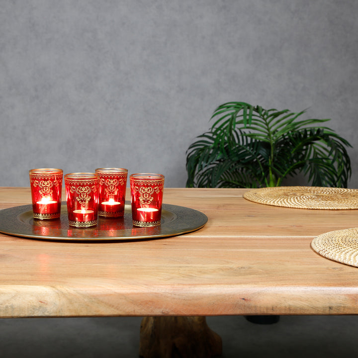 Teelichtglas Rot Gold 6er Set