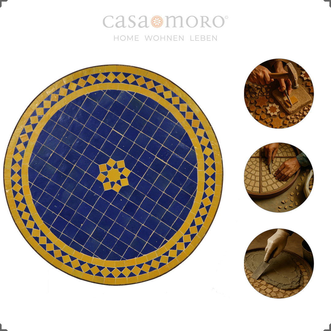 Balkontisch mit Zellige-Mosaiktisch für zwei – Blau-Gelb