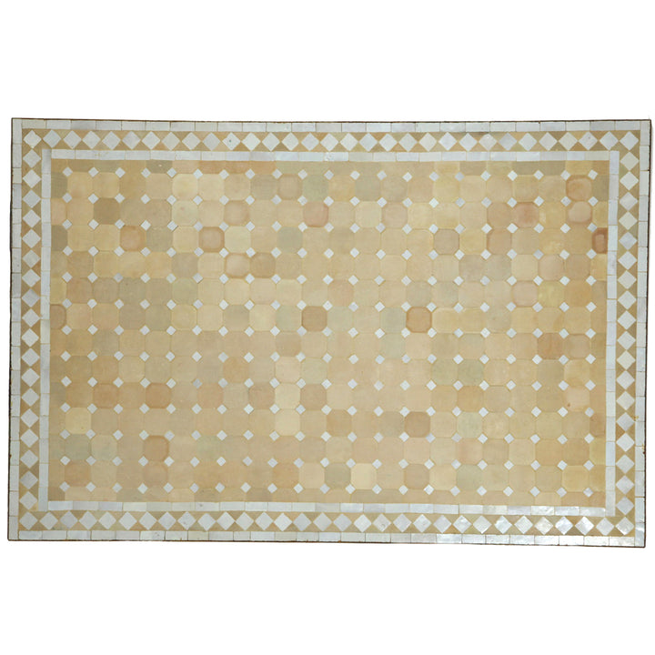 Terrassentisch 120x80 cm mit handgefertigtem Zellige-Mosaik in Weiß-Terracotta