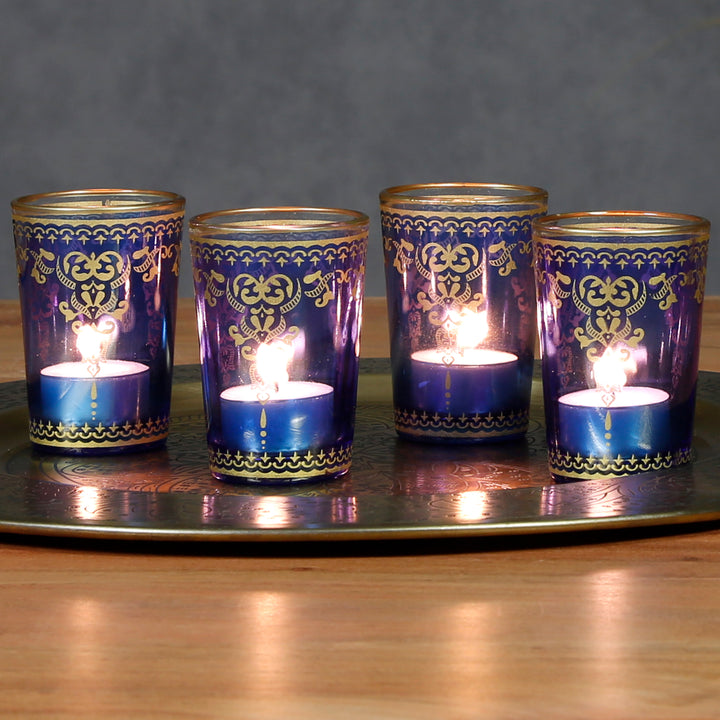 Teelichtglas Blau Gold 6er Set