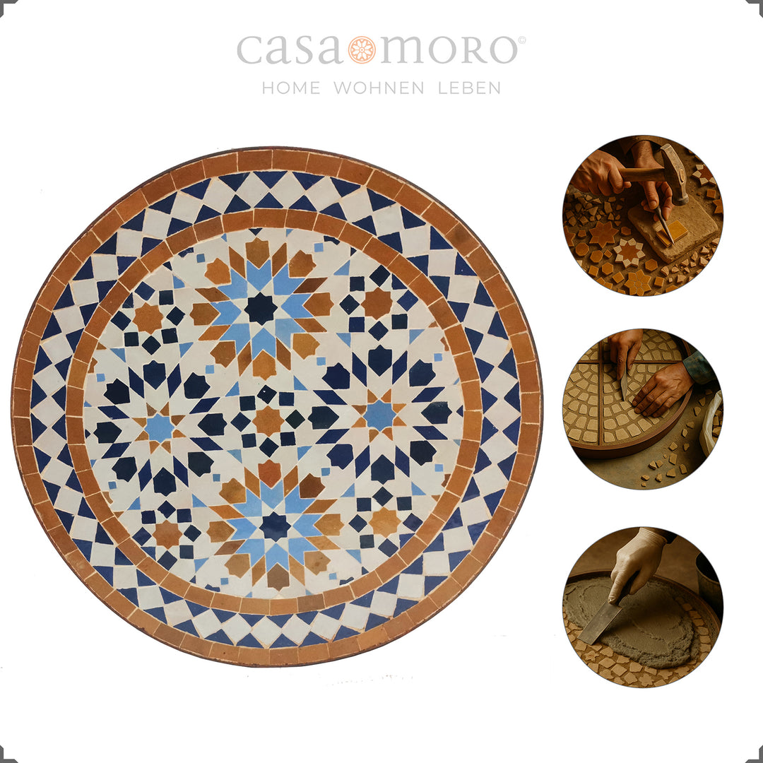 Zellige-Tisch mit klassischem Sternmotiv, passt in moderne, ethnisch inspirierte Räume
