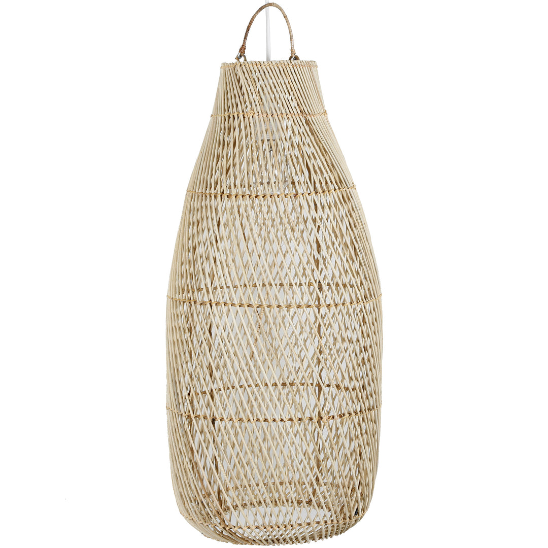 Große, handgeflochtene Deckenlampe aus naturbelassenem Rattan mit feiner Struktur