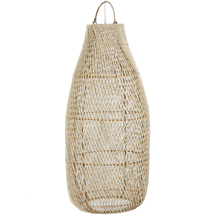 Große, handgeflochtene Deckenlampe aus naturbelassenem Rattan mit feiner Struktur