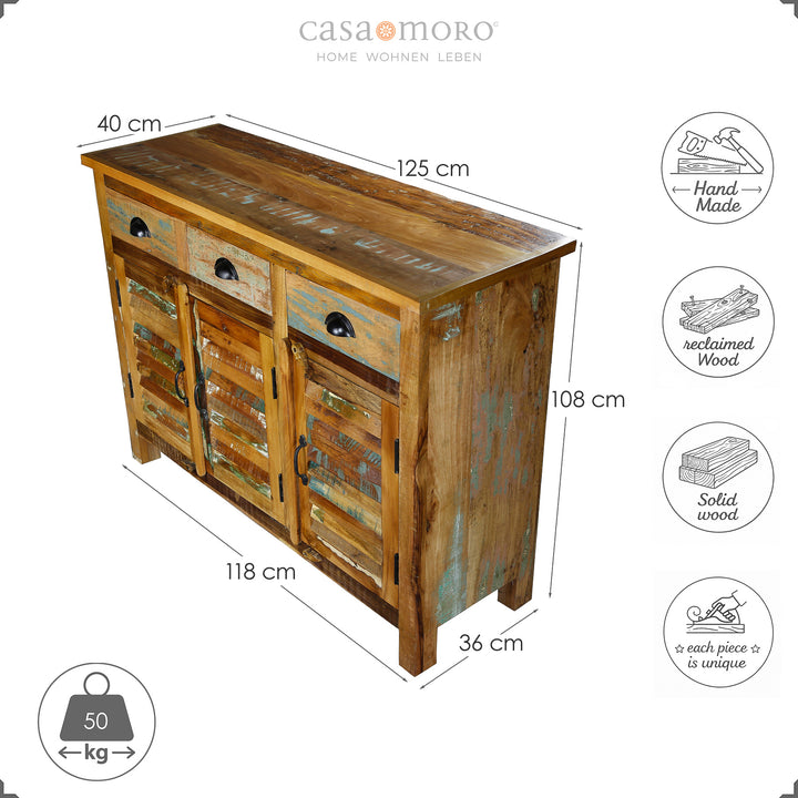 Highboard aus Massivholz und Altholz, 125 cm breit, 108 cm hoch, Vintage