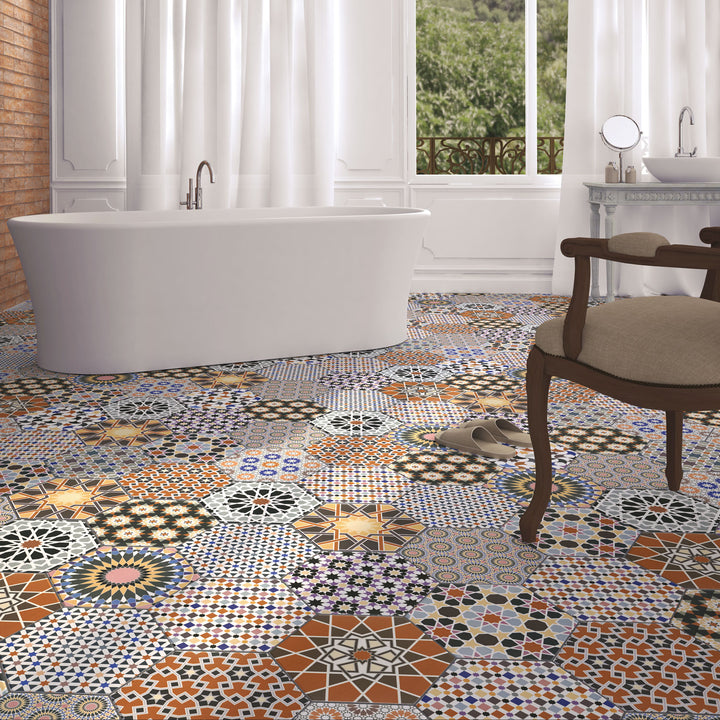 Orientalisch Patchwork-Fliesen – 32,8x28,5 cm Hexagon
