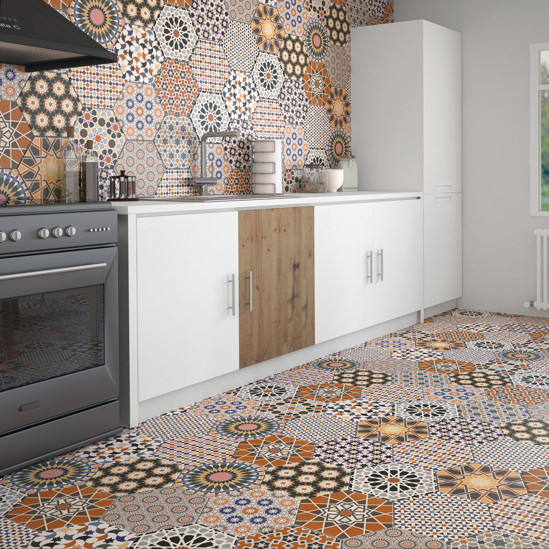 Orientalisch Patchwork-Fliesen – 32,8x28,5 cm Hexagon