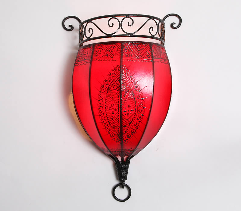 Henna-Leder-Wandlampe Nakous Rot