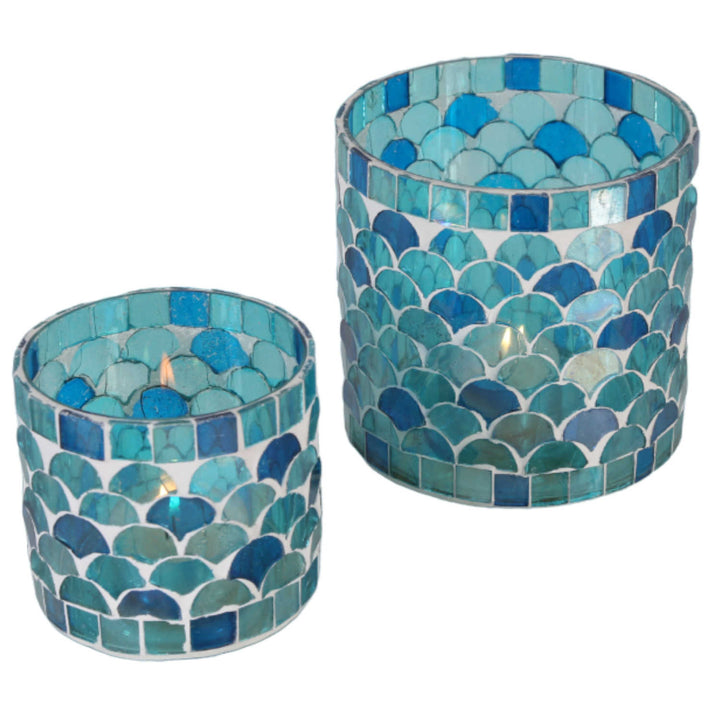 Marokkanisches Mosaik Windlicht Rayan Hellblau
