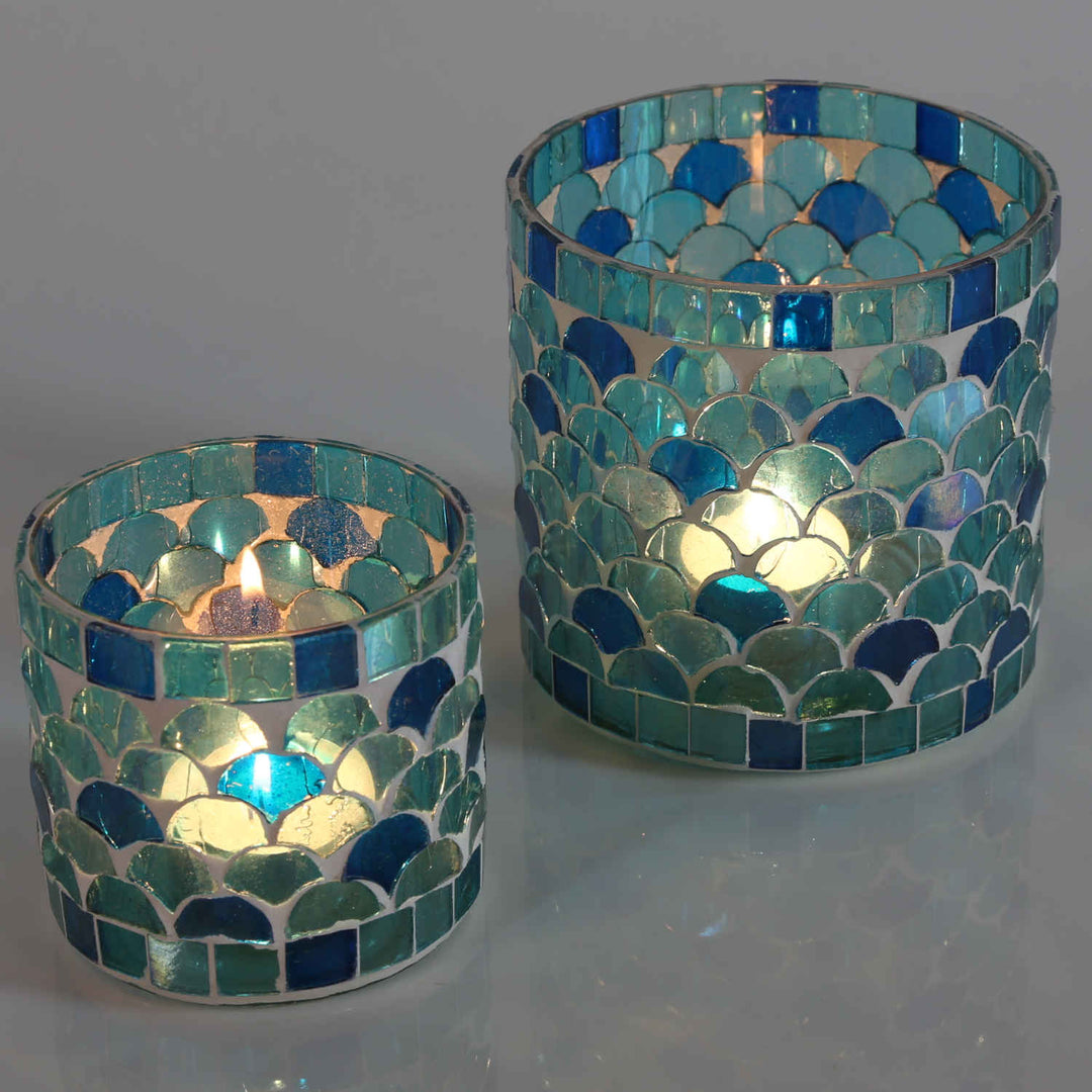 Marokkanisches Mosaik Windlicht Rayan Hellblau