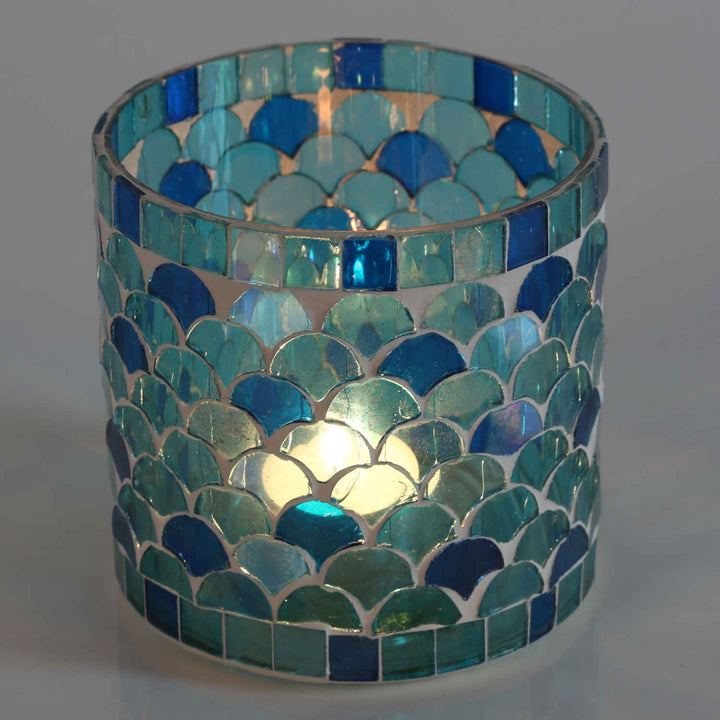 Marokkanisches Mosaik Windlicht Rayan Hellblau