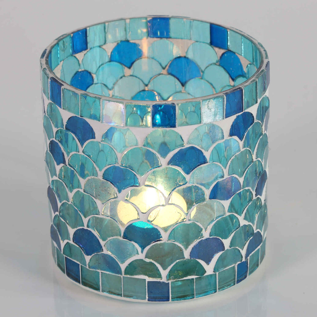 Marokkanisches Mosaik Windlicht Rayan Hellblau