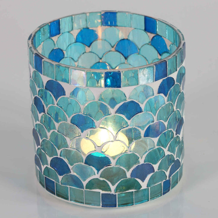 Marokkanisches Mosaik Windlicht Rayan Hellblau