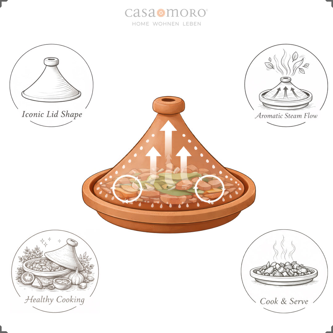 Original Tajine aus Marokko 25 cm, schonendes Garen mit natürlicher Dampfzirkulation